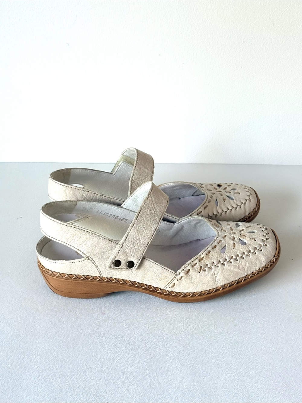 Rieker Cream Mary Jane Slingback Leather Shoes 37 - Picture 9 of 16